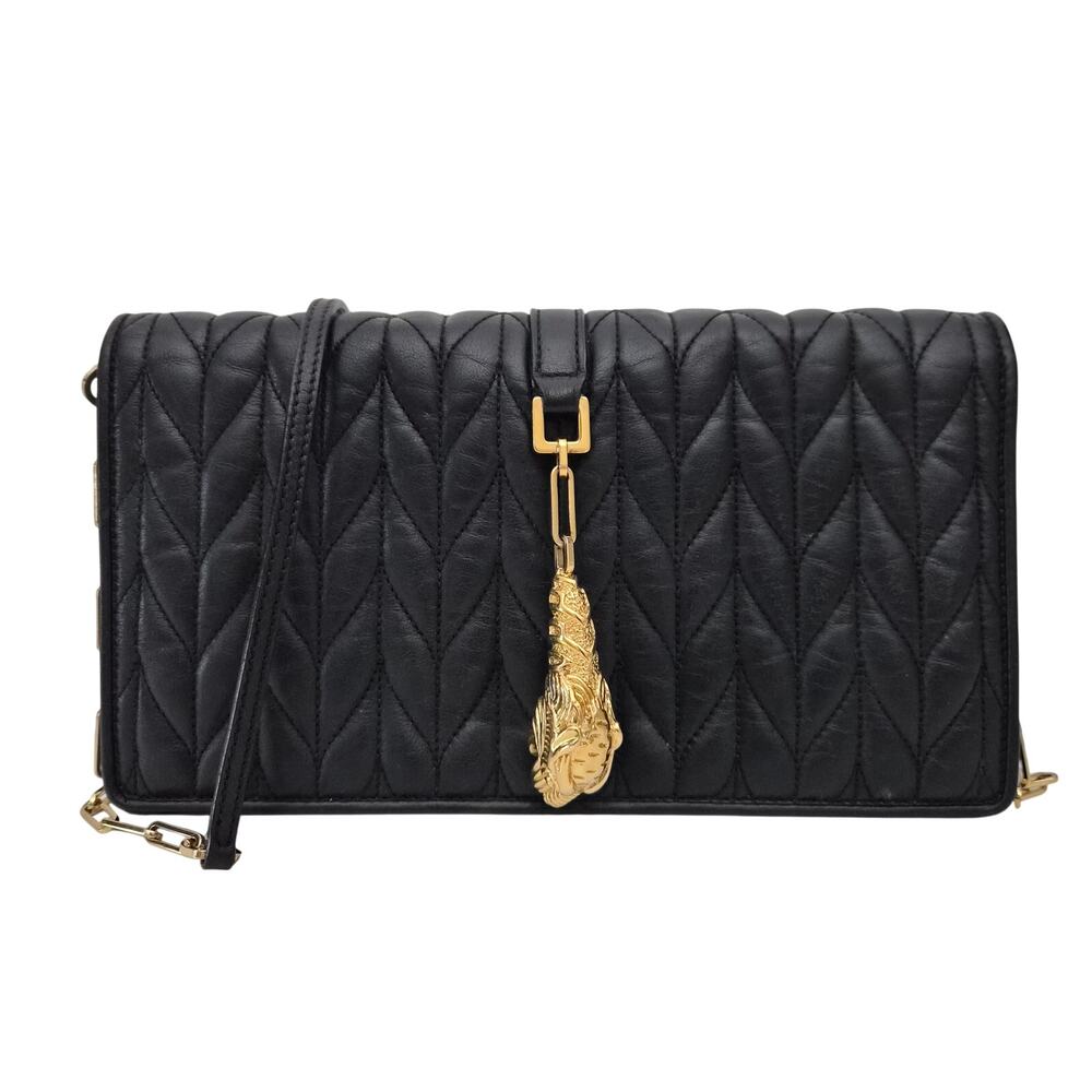 Gucci Vintage Quilted Chevron Leather Lion Charm Crossbody